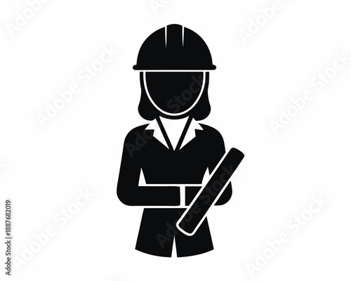 Woman engineer icon silhouette vector illustration, isolated on white background