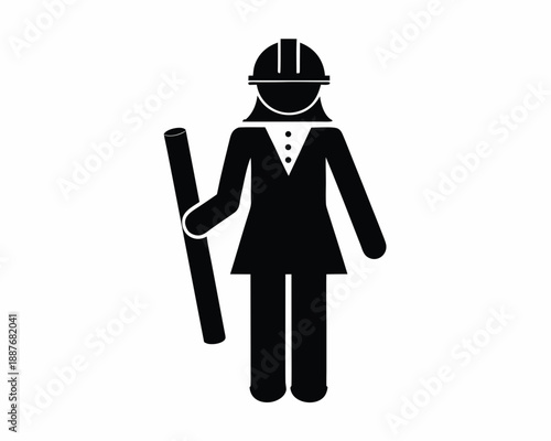 Woman in Engineering Profession Silhouette Vector, STEM Career Concept Illustration