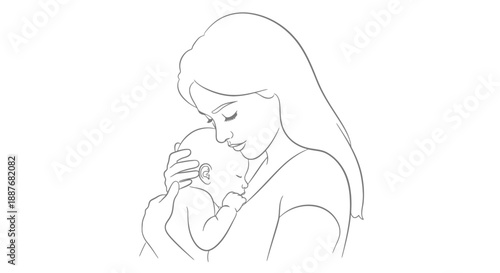 Mother holding her baby with love and tenderness sketch.