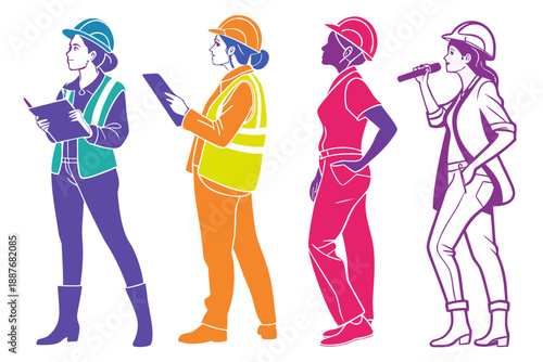 Woman engineer silhouette vector illustration, isolated on white background