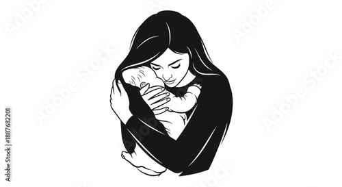 Mother holding her baby close in a loving embrace.