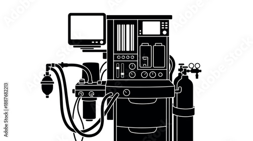 Medical Anesthesia Machine With Monitor And Gas Cylinder.