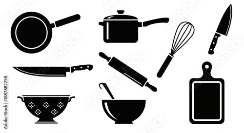 Collection of Kitchen Utensils and Cooking Tools.