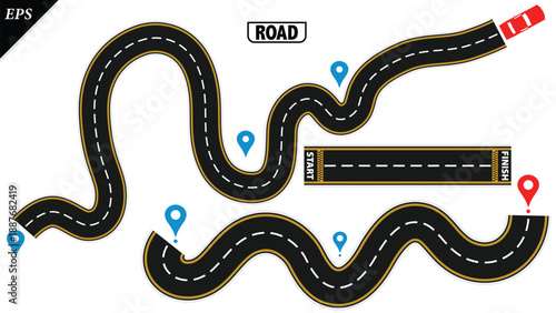 Empty highway asphalt road texture, Ariel View Road, Empty highway black asphalt road with dividing lines, Top view, Vector Illustration, clear dividing lane lines on a smooth dark road surface