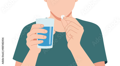 Person Taking Medication with Pill and Glass of Water
