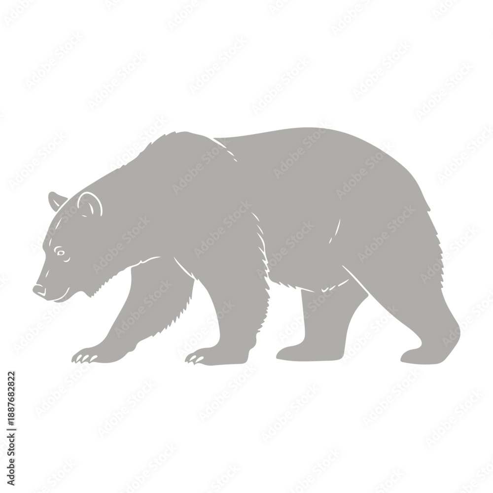 Fototapeta premium Minimal Bear Silhouette Vector Illustration in Black on White Background ,Bold Bear Silhouette Vector . Strong Bear Silhouette Icon, Wild Bear Silhouette Vector Design for Outdoor and Adventure Brands