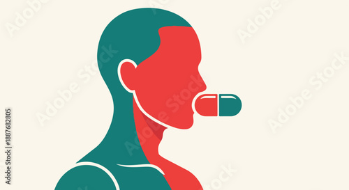 Pill and Head Silhouette Medication Concept Illustration