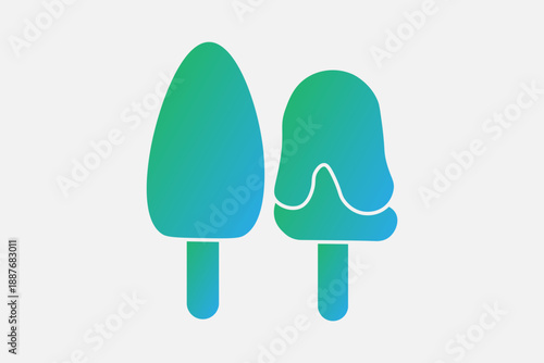 This image is a stylized graphic of two different ice popsicles (ice cream on sticks).