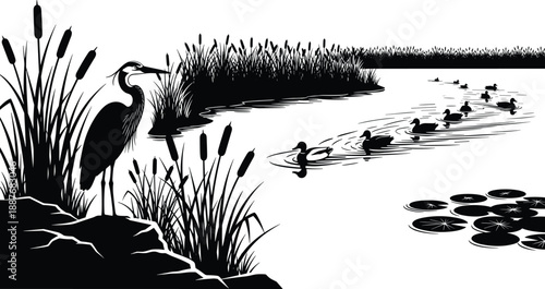 Here is the SEO-optimized metadata for your wetland landscape vector illustration.