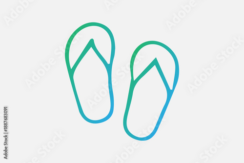 This image features a stylized line-art illustration of a pair of flip-flops.