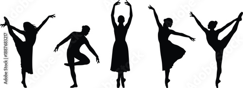 Ballet dancer silhouette, graceful pose, elegance, movement, posture, flexibility, dance, art, female, performance, motion, style