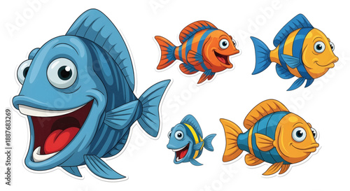 Colorful Cartoon Fish Illustration Set.