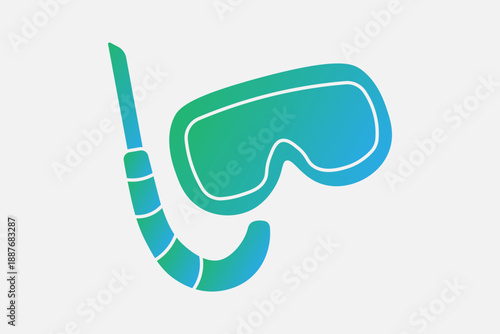The image displays a stylized vector icon of a diving mask and snorkel set against a light, neutral gray background.