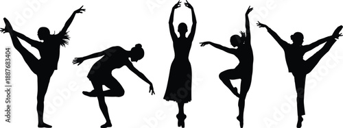 Ballet dancer silhouette, elegant pose, flexibility, dance, movement, performance, art, grace, posture, female, motion, style