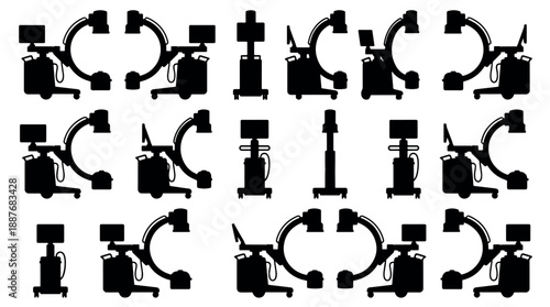 Medical Carm Xray machine silhouettes for diagnostic imaging.