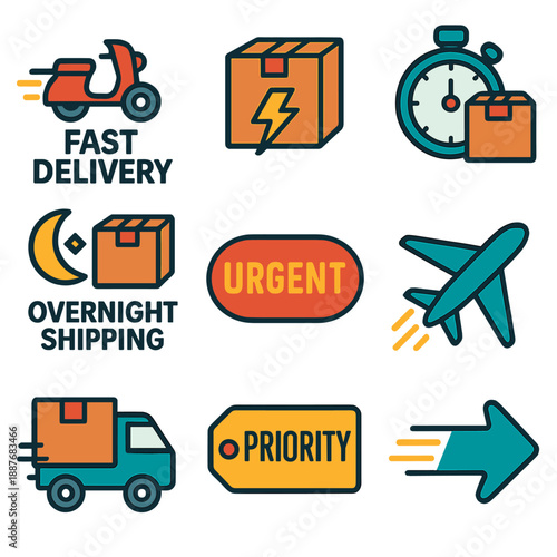 Icon set highlighting fast delivery and express shipping options