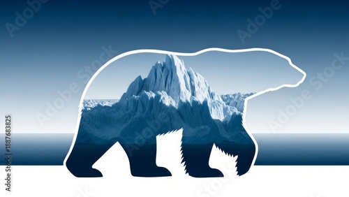Double exposure of polar bears and Arctic glaciers: climate change and the loss of Arctic habitats. AI generated.
