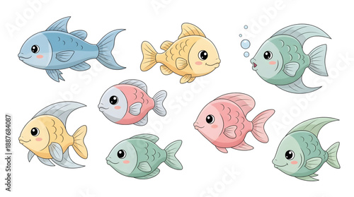 Colorful Cartoon Fish Collection Illustration.