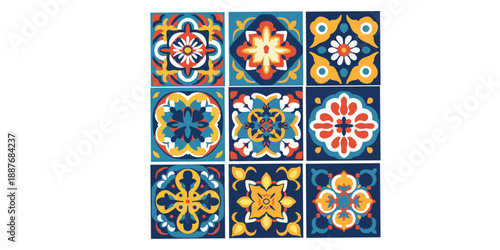 vector seamless pattern of ornament tiles texture with Moroccan oriental arabesque mosaic. Ceramic majolica, Portuguese lisbon Azulejo, mexican Talavera, italian, sicilian, spanish, turkish,