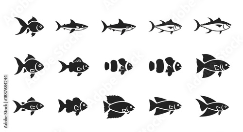 Various Fish Silhouettes Collection.