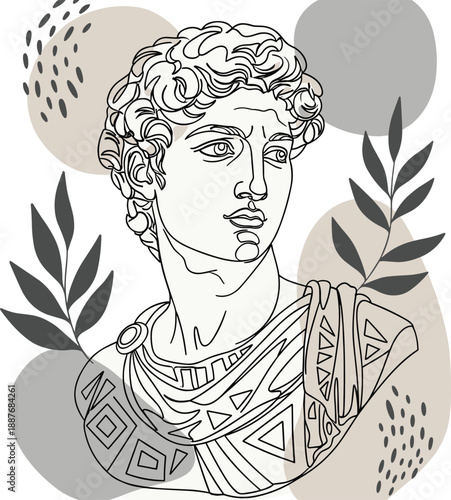 Minimalist Greek Statue Line Art with Abstract Shapes and Tribal Wolf Circular Designs Plus Ornate Decorative Arrows Vector Set for Modern Tattoo and Logo Graphic