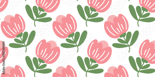seamless pattern of cute pastel pink floral elements