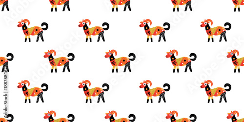 seamless pattern of playful folk goats illustration