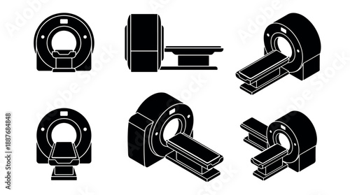 MRI Machine Black and White Silhouettes for Medical Imaging.