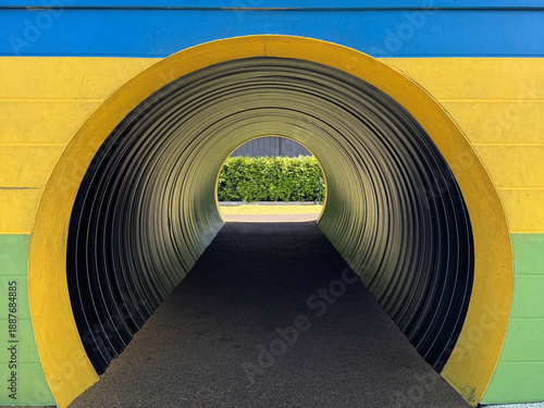 yellow tunnel pedestrian underpass in the park