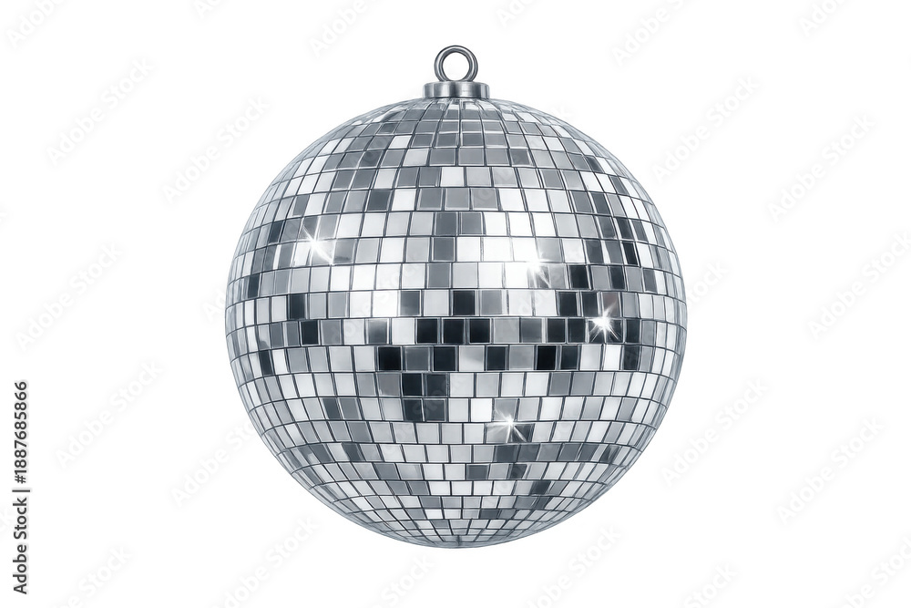 Fototapeta premium Disco ball sparkling, reflecting light, creating a party atmosphere, 3d render with transparent background for celebration and music events
