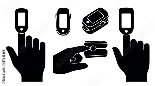 Pulse Oximeter Finger Clip Device Medical Icon Set.