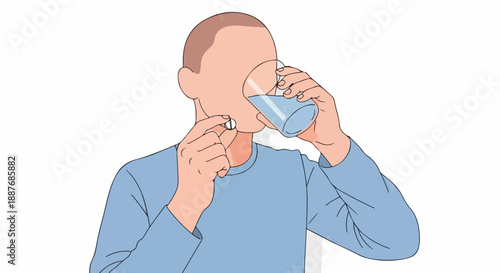 Taking a Pill, Man Holding Medicine and Drinking Water