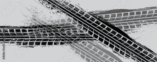 Tire tread marks, drift, motorsport, motocross, rally, tread mark with skid, grinding, splash effect.