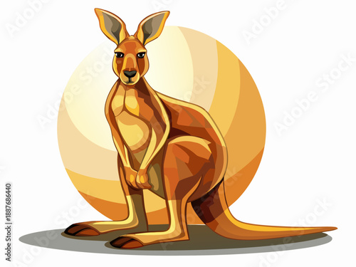 Cartoon kangaroo illustration with a yellow circular background and shadow