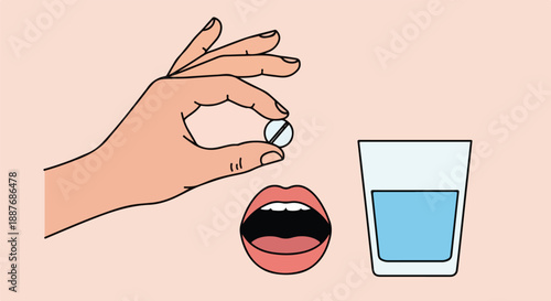 Taking Medication Hand Holding Pill over an Open Mouth