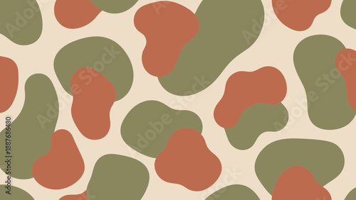 Camouflage Pattern, Desert Tan, Olive Green, and Burnt Orange Irregular Shapes
