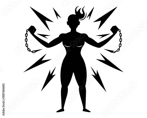 Female Empowerment Silhouette, Woman Breaking Free Vector Design