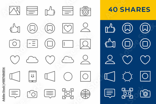 Collection of social media icons and symbols in white and blue tones