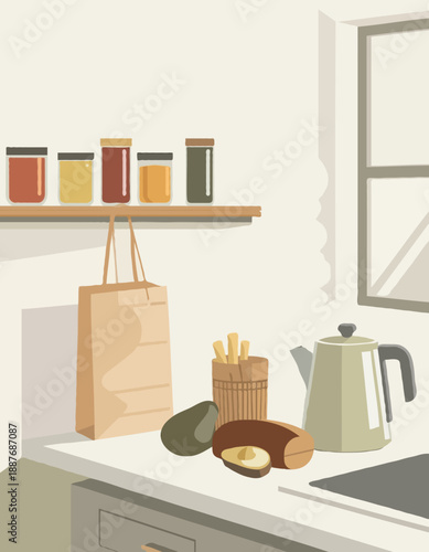 Zero Waste Grocery Kitchen Unpacking Vector Illustration