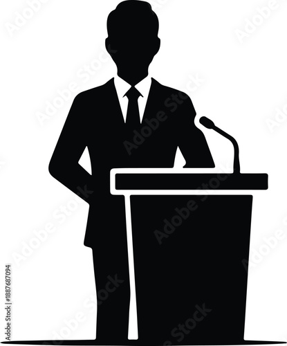 Isolated man in suit speaking at podium with microphone illustration vector