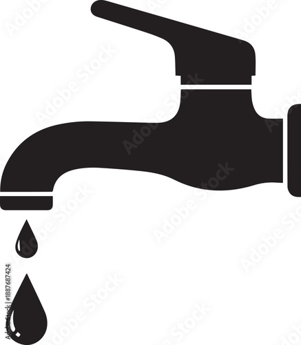 Dripping faucet tap showing two water drops saving water concept vector silhouette illustration line art