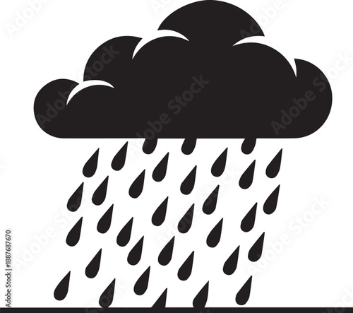 Rain cloud vector silhouette illustration, weather phenomenon, water droplets
