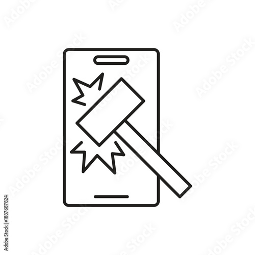 Broken smartphone screen hammer damage icon