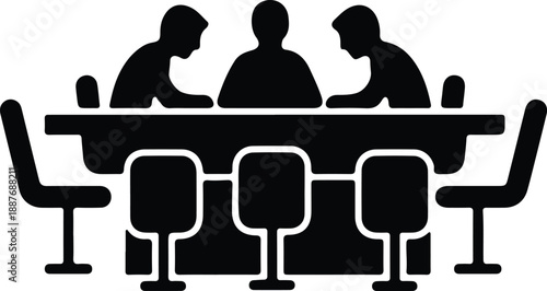 Isolated silhouette of people sitting around conference table in meeting illustration vector