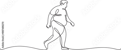 continuous line drawing of obese man.single line vector of obese man walking. one line Art icon drawing vector