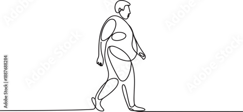 continuous line drawing of obese man.single line vector of obese man walking. one line Art icon drawing vector
