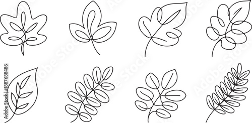 Leaves vector set isolated from the background. one line Art icon drawing vector