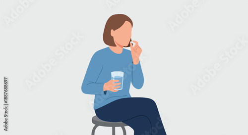 Woman Taking Medication Pill with a Glass of Water