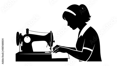 Woman sewing on a sewing machine.