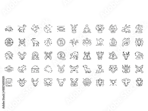 Conceptual Mammal Behavior Line Icons Set Abstract Wildlife System Symbols